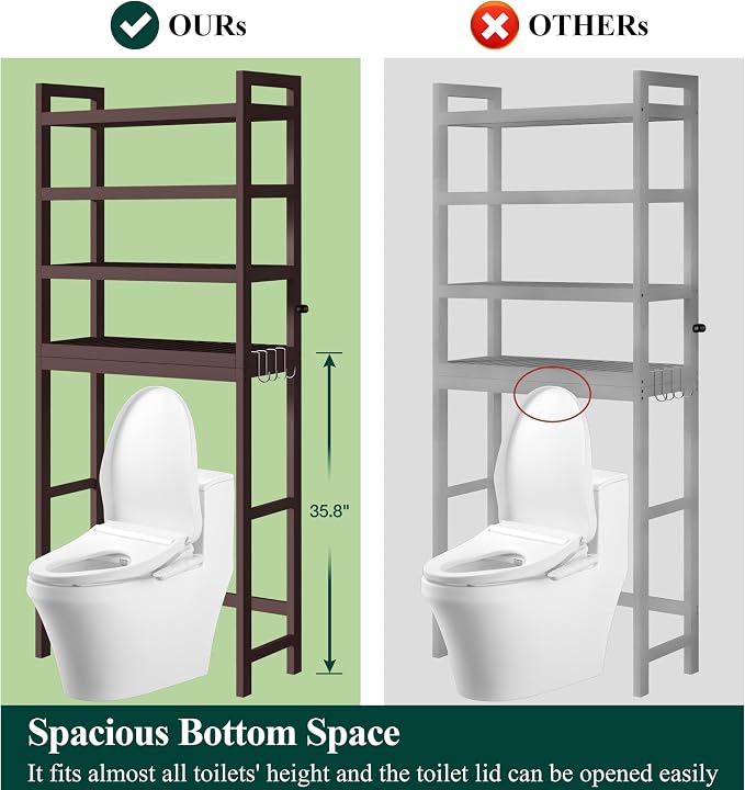 Smiry Bamboo Over The Toilet Storage Cabinet, 4 Tier, Brown - Image 5