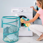 Seiritex Mesh Popup Laundry Hamper 115L Collapsible Laundry Basket No Lid Extra Large Capacity Foldable Clothing Storage Basket with Handles 26 H x 18 W x 18 L (Turquoise Blue) - Image 2