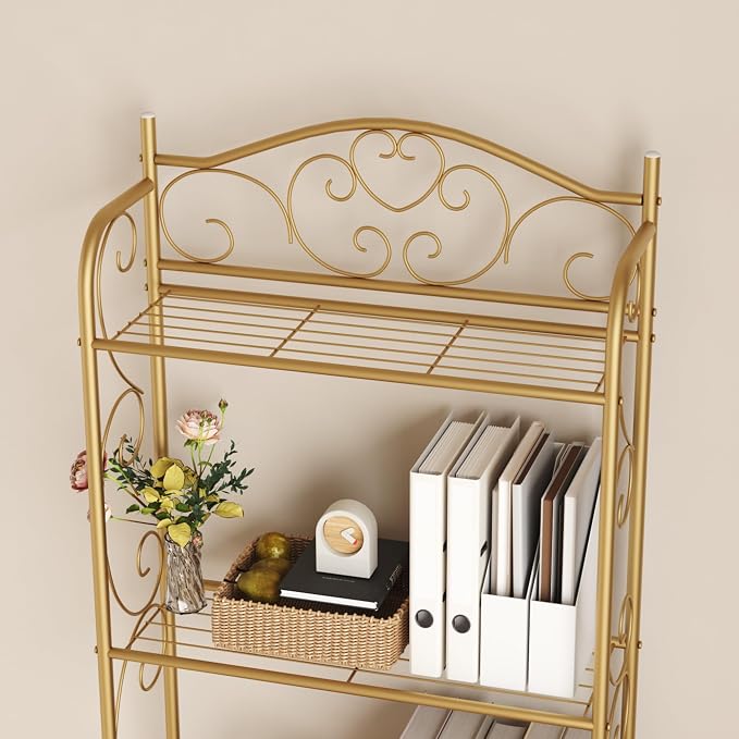 HOME BI Over The Toilet Storage Shelf, 3-Tier Over Toilet Bathroom Organizer Rack, Freestanding Space Saver Toilet Stands with Hooks (Gold) - Image 7