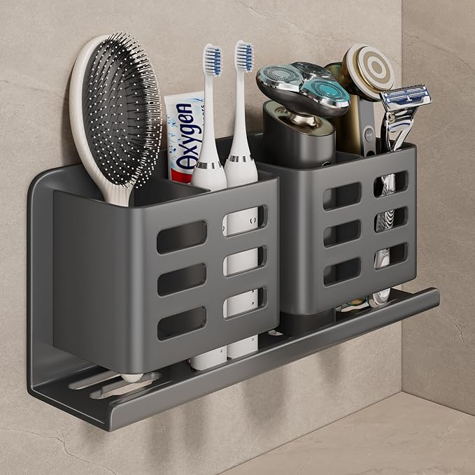 Aluminum Toothbrush Holder， Wall-Mounted，Bathroom Rack，4 Slot，Grey by Unknown