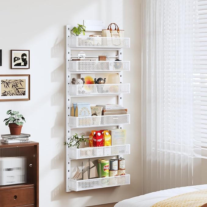 Pantry Door Organizers and Storage, 6-Tier Large Metal Heavy-Duty Frame Over the Door Spice Rack, 2 in 1 Wall-Mounted or Hanging shelf for Kitchen, Bathroom, Laundry Room, Bedroom, Closet &Nursery - Image 5
