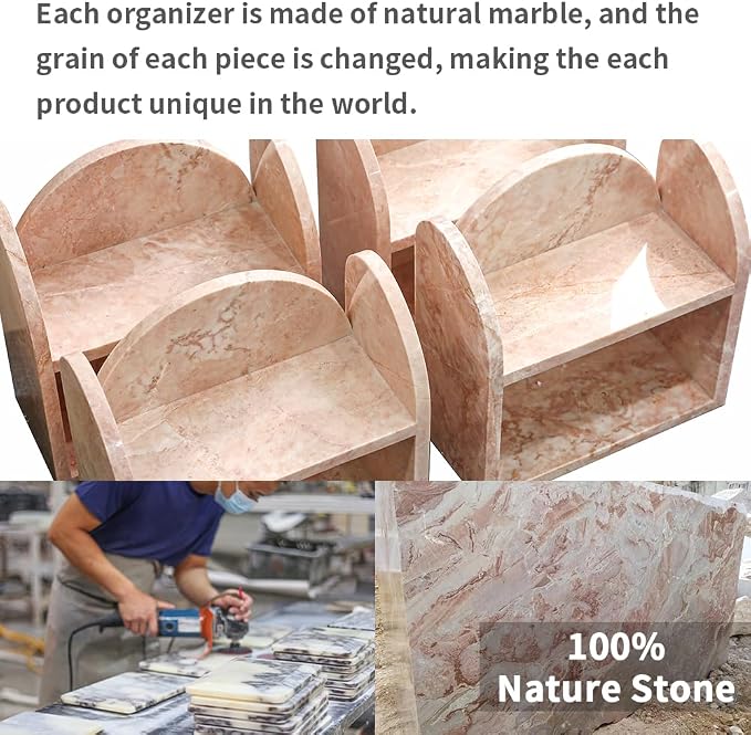 DUANYAN Marble Shelf Bathroom Counter Organizer and Storage 2-Tier Pink - Image 3