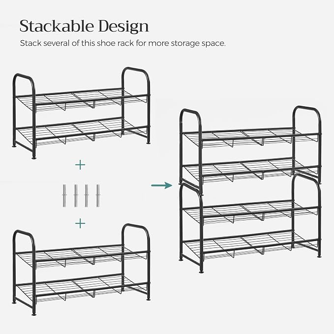 SONGMICS 2-Tier Stackable Metal Shoe Rack, Holds Up to 8 Pairs of Shoes | Shoe Organizer for Closet, Entryway, and Small Spaces, with Adjustable Slanted Shelves, Black, DAVIAN Collection ULMR065B01 - Image 7
