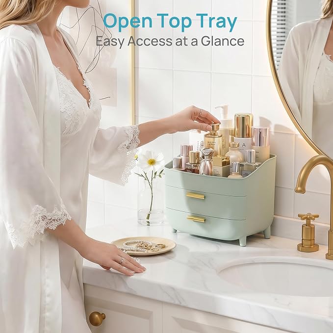 Vtopmart 3-Tier Skincare Makeup Organizer with Drawers, Green - Image 3