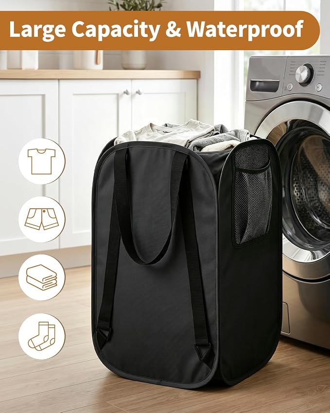 House Again 2 Pack 76L Laundry Backpack, 210D Oxford Heavy Duty Laundry Bag Backpack with Adjustable Shoulder Straps, Foldable Laundry Bag for College Dorm and Travel, Black - Image 7