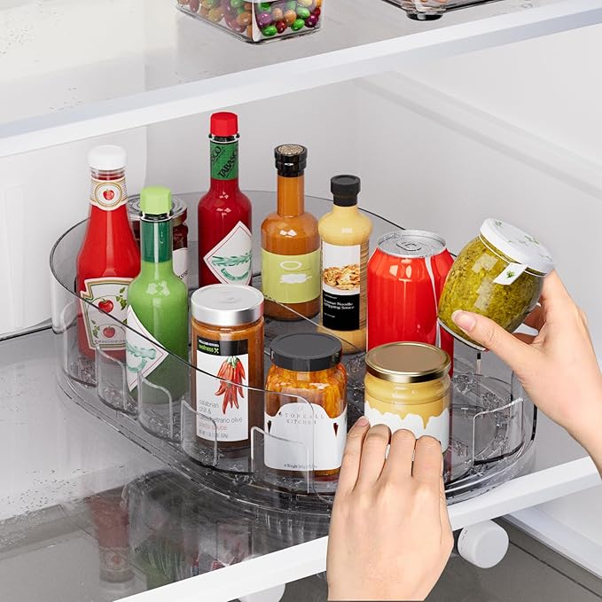 Lazy Susan Organizer for Refrigerator, 13" x 8.5" Clear Rectangular Fridge Organizer Turntable for Condiments, Spice Racks Organizer for Cabinet, Pantry & Kitchen Countertop(1 Piece) by Unknown