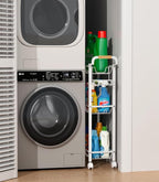 AOODA Laundry Room Cart with Top Detergent Holder, Metal Rolling Storage Cart Between Washer and Dryer, 3 Tier Narrow Laundry Room Organization and Storage with Wheels (White) - Image 5