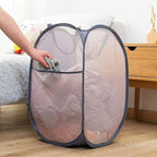 Larpur 2 Pcs Popup Mesh Laundry Baskets, Collapsible and Portable Clothes Washing Laundry Hampers with Reinforced Carry Handles, Gray Clothes Hamper for Home, Travel, College Dorm - Image 7