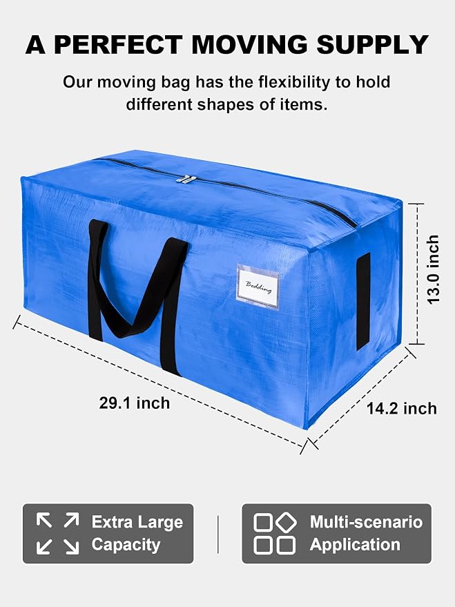 HOMESURE Supports 200lbs Heavy Duty Moving Bags - Strong Zipper & Wrap-Around Handles - Water-Resistant Storage Totes, Durable Alternative to Moving Boxes - 12 Pack - Sky Blue - Image 5