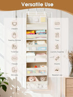 Criusia Over the Door Organizer, 6-Shelf Closet Hanging Storage with 13 Mesh Pockets, 55lbs Capacity Behind the Door Storage for Baby Nursery, Bathroom, Bedroom, and Dorm, Beige - Image 9