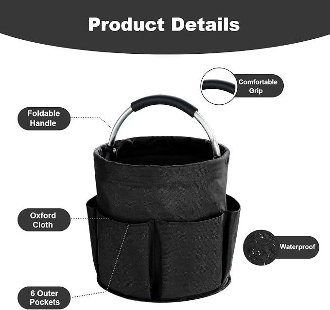 17L Cleaning Caddy with Handle, Cleaning Supplies Organizer, Foldable Storage Basket, Cleaning Supply Caddy, Portable Multi Cleaning Bucket Bag for Home, Garden (Black) - Image 5