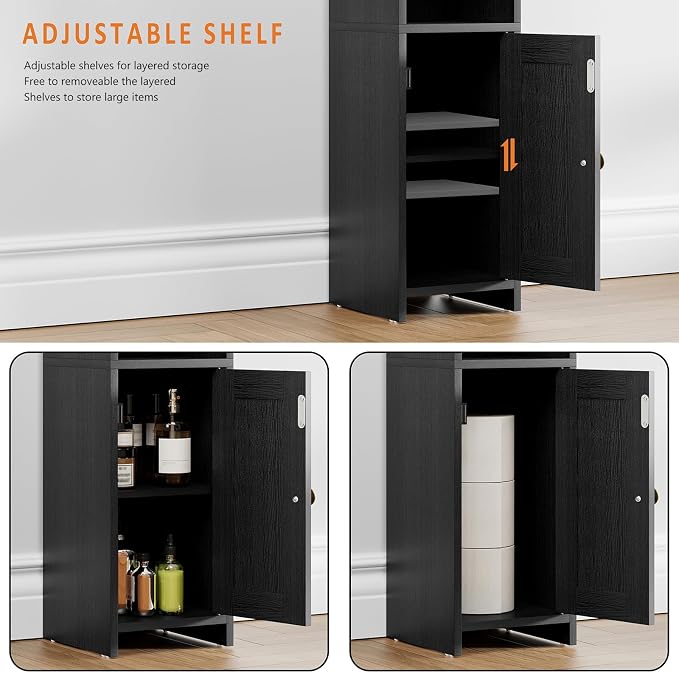 Lomojo Small Bathroom Storage Cabinet Corner, 7.87"Dx7.87"W x31.5"H (Black) - Image 7
