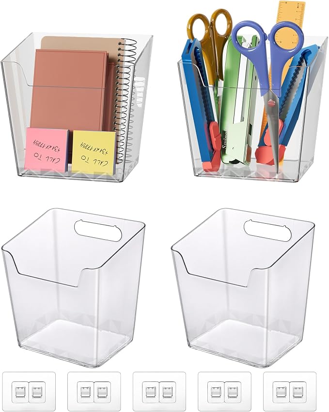 Clear Adhesive Wall Storage Bins 4-Pack Cabinet Door Organizer Cups(Medium) - Image 7
