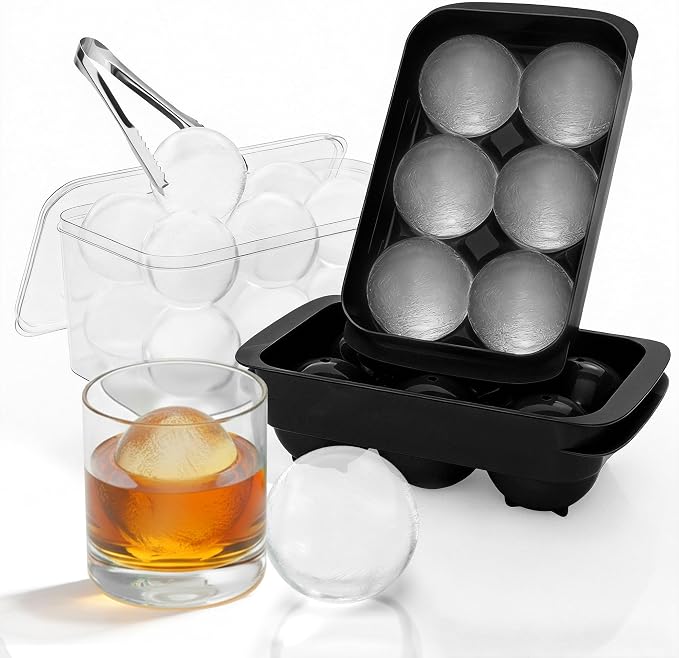 Large Ice Cube Tray for Freezer - 2 Pack Stackable Round Ice Cube Molds Set, Easy to Fill & Release with Storage Bin and Tongs for Kitchen, Party, Cocktail & Coffee, Gifts for Whiskey Lover (1.93In) by Unknown