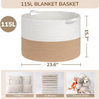 INDRESSME 115L Extra Large Woven Rope Blanket Basket Living Room - Image 2