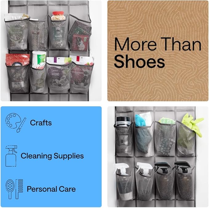 GORILLA GRIP Over the Door Shoe Organizer, 24 Large Pockets, Gray | Breathable Mesh Pocket, Space Saving Hanging Storage Holder, Closet Rack Hanger for Shoes, Pantry and Bathroom Accessories - Image 6