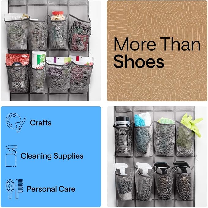GORILLA GRIP Over the Door Shoe Organizer, 12 Large Pockets, Gray | Breathable Mesh Pocket, Space Saving Hanging Storage Holder, Closet Rack Hanger for Shoes, Pantry and Bathroom Accessories - Image 6