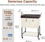 StorageWorks Laundry Cart, 2 Tier Rolling Basket with Wheels, 29 Gal, Beige - Image 3