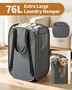 House Again 76L Laundry Backpack, 210D Oxford Heavy Duty Laundry Bag Backpack with Adjustable Shoulder Straps, Foldable Laundry Bag for College Dorm and Travel, Grey - Image 2