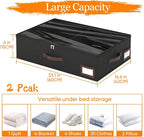 OIAHOMY 2 Pack 38L Under Bed Storage with Adjustable Dividers, 6" Low Profile Underbed Storage Bins for Comforters & Clothes, Save Closet Space with Clear View Lid & Reinforced Handles, Black - Image 2