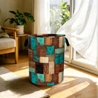 Vintage Geometric Teal Laundry Basket Foldable Laundry Hamper With Handles Clothes Storage Bucket Organizer Laundry Bag For Bedroom Bathroom Laundry Storage 19.6 x 15.7 - Image 5