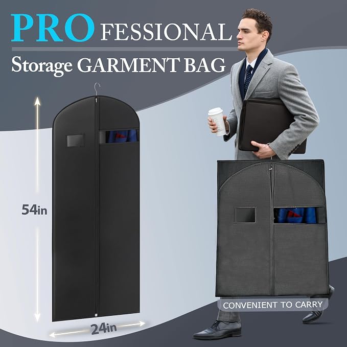 Hleelomi 5 Pack 54-in Garment Bag for Hanging Clothes Suit Bag Black - Image 2