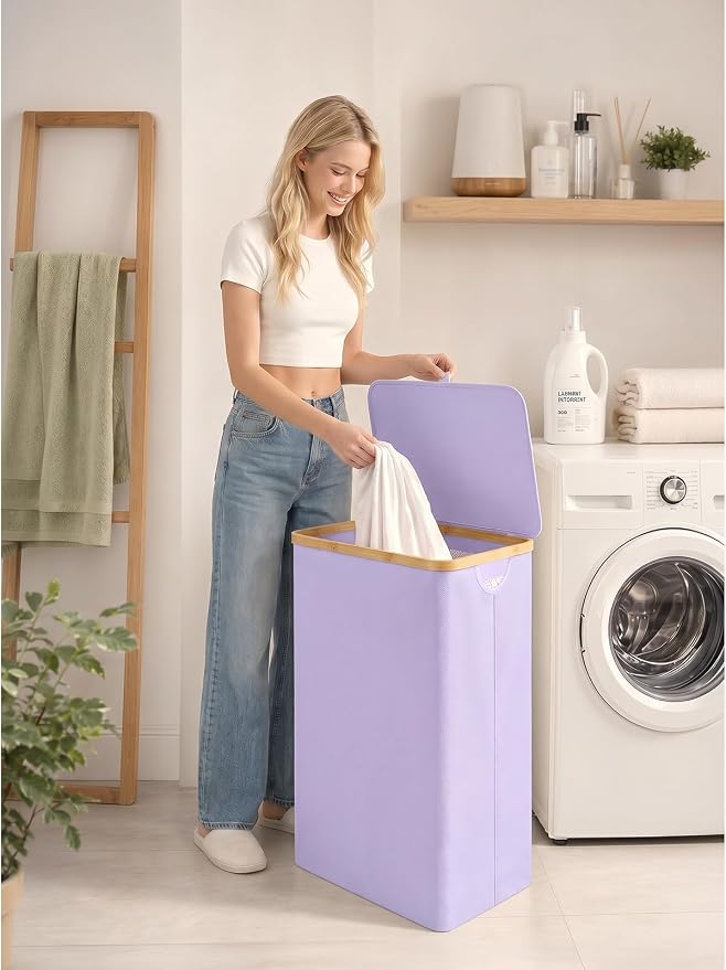 IEGrow Laundry Hamper with Lid,110L Laundry Basket with Mesh Bags,Purple - Image 7