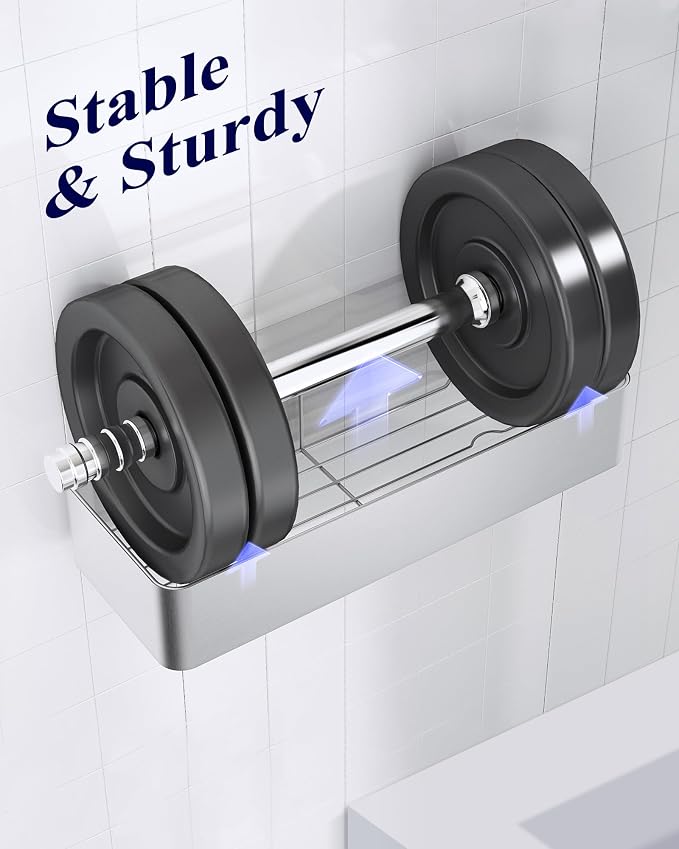 Kitsure Shower Caddy Adhesive, Stylish Shower Organizer, Large, Silver Grey - Image 4