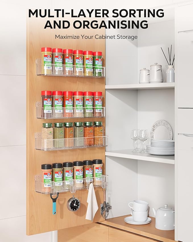 Nieifi Spice Rack Wall Mount, 4 Pack Clear, 2" Depth, Screw/Adhesive - Image 2