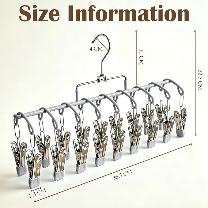 Pants Hangers with 20 Clips, Space Saving Hanging Closet Organizer (Grey) - Image 2