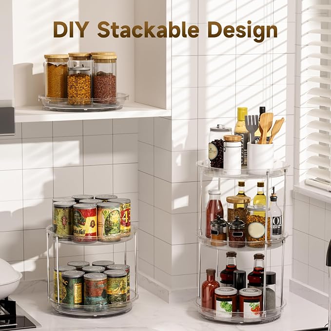 2 Tier Non-Skid Lazy Susan Turntable Organizer, 9" Rotating Spice Rack - Image 7