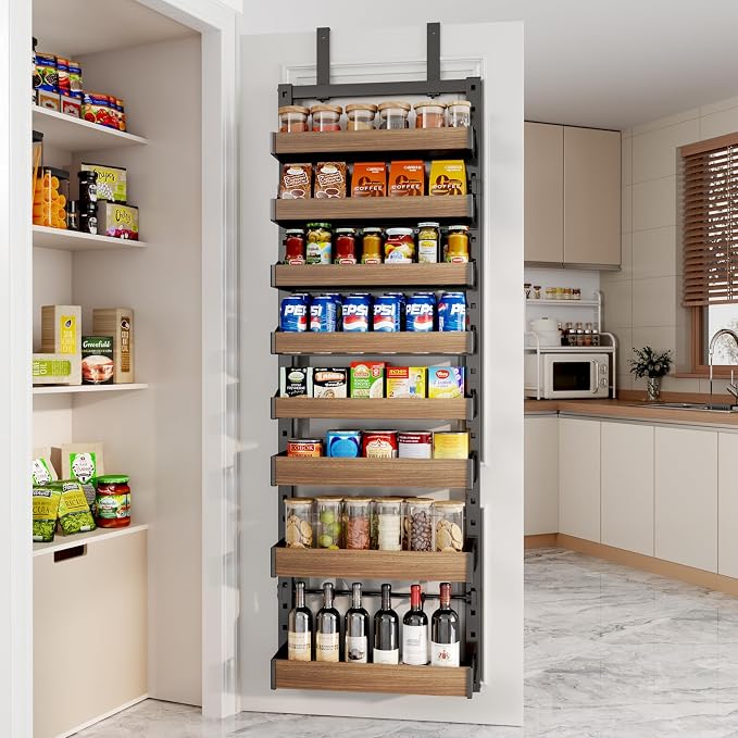8-Tier Over The Door Pantry Organizer, Heavy-Duty Metal Wall Mount or Hanging Spice Rack, behind the door storage Shelves with Adjustable Basket, Back of Door Organizer for Kitchen Cabinet and Closet - Image 4