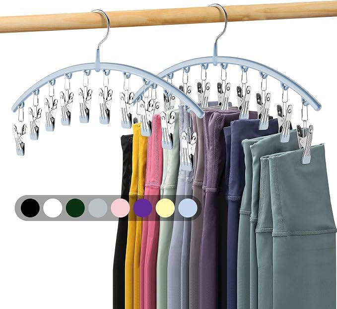 Volnamal Legging Organizer for Closet, Metal Yoga Pants Hanger w/Rubber Coated 2 Pack w/10 Clips Hold 20 Leggings, Hangers Space Saving Hanging Closet Organizer for Closet Organizers and Storage, Blue - Image 9