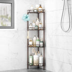 SWTYMIKI Standing Shower Caddy Corner - 4‑Tier Stainless Steel Shower Organizer Shelf with 12 Hooks and Adhesive Pads, Rustproof Corner Shelves Stand Rack for Bathroom Shower Room, Bronze by SwtyMiki-TidyHomeSweetLife