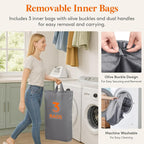Lifewit 165L Large Laundry Basket with Lid, Laundry Hamper with Plastic Handles and Removable Bag, Foldable Tall Dirty Clothes Hampers for Laundry for Laundry Room, Bedroom, Bathroom, Dorm, Light Gray - Image 6