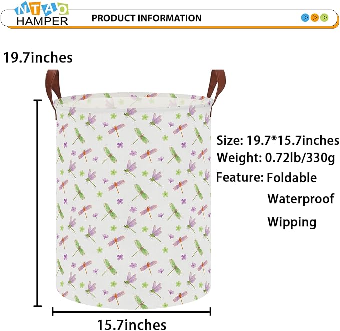 NTAOHAMPER Dragonfly Large Laundry Hamper,Laundry Basket,Baby Nursery Hamper,Waterproof Storage Bin,Clothes Organizer Basket,Room Decor(Dragonfly） - Image 2