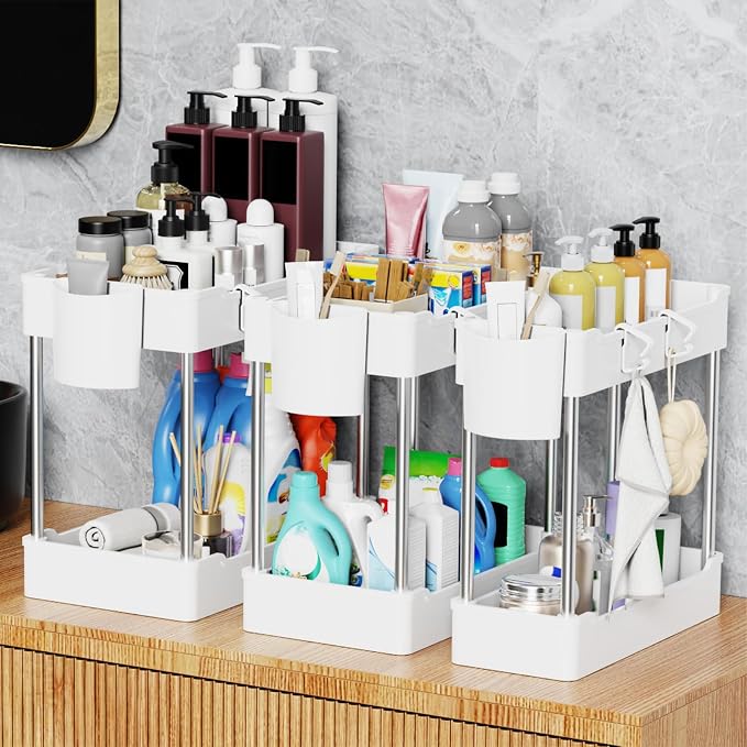 3 Pack Under Sink Organizer Bathroom and Storage Cabinet (White) - Image 6