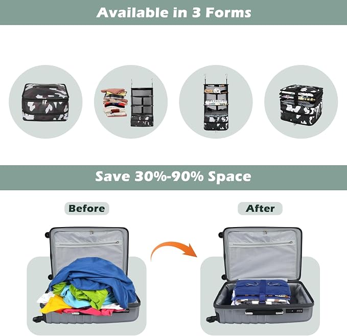 Surblue Hanging Closet Storage Bag Collapsible 3-Shelf Washable Oxford Fabric with 2 Hooks (L 11.41 * 11.41 * 19.68in, Camouflage) - Image 3