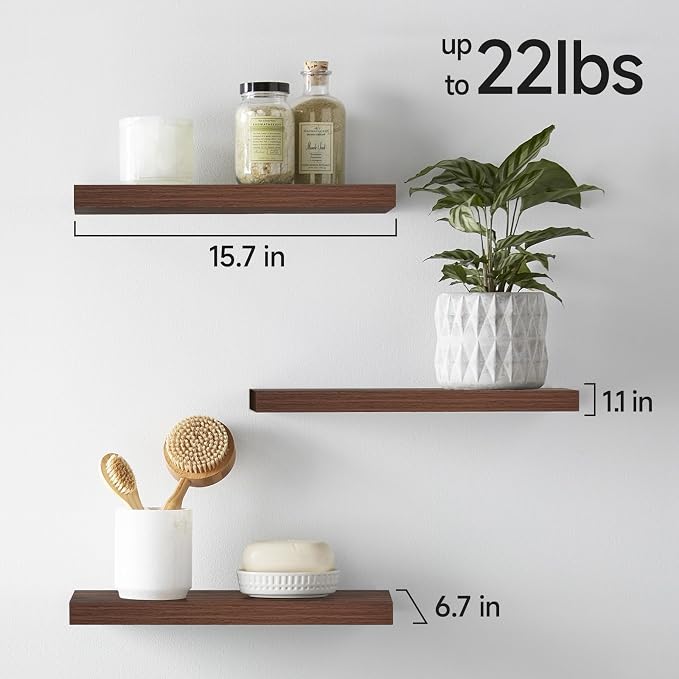 BAYKA Walnut-Like Floating Shelves 15.7in, 3 Pack, Wall Mounted Wall Decor - Image 5