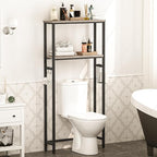 HOOBRO Over-The-Toilet Storage, 2-Tier Bathroom Organizer Over Toilet, Bathroom Shelves with Toilet Paper Holder and Hooks, Freestanding Storage Shelf, Space Saver, Greige and Black BG49TS01 - Image 4