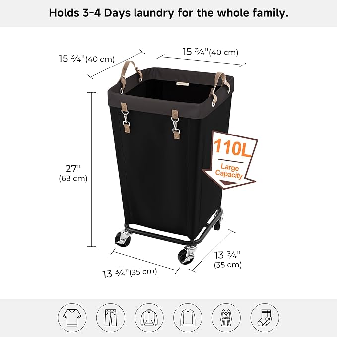StorageWorks 110L Laundry Basket with Wheels, Rolling Hampers for Clothing - Image 3