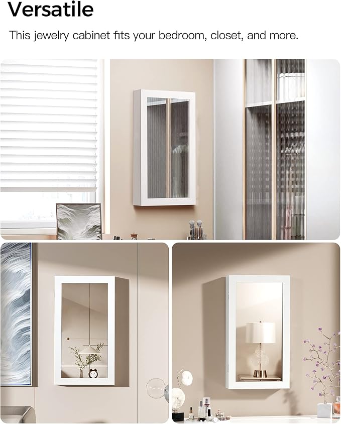 SONGMICS Lockable Jewelry Cabinet Armoire with Mirror, Wall-Mounted - Image 4