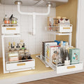 2 Pack Under Sink Organizer with Ball Bearing Sliding Drawer, Heavy Duty Pull Out Cabinet Organizer, 2 Tier Adjustable Storage Rack for Kitchen Bathroom, Space Saving Design, White by HOMEAILIE