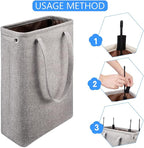 Laundry Basket with Handles Grey Coffee-Slim Laundry Bin Collapsible Dirty Clothes Basket Narrow Laundry Bag Foldable Dirty Hamper for Camping, Dorms, Apartments - Image 3