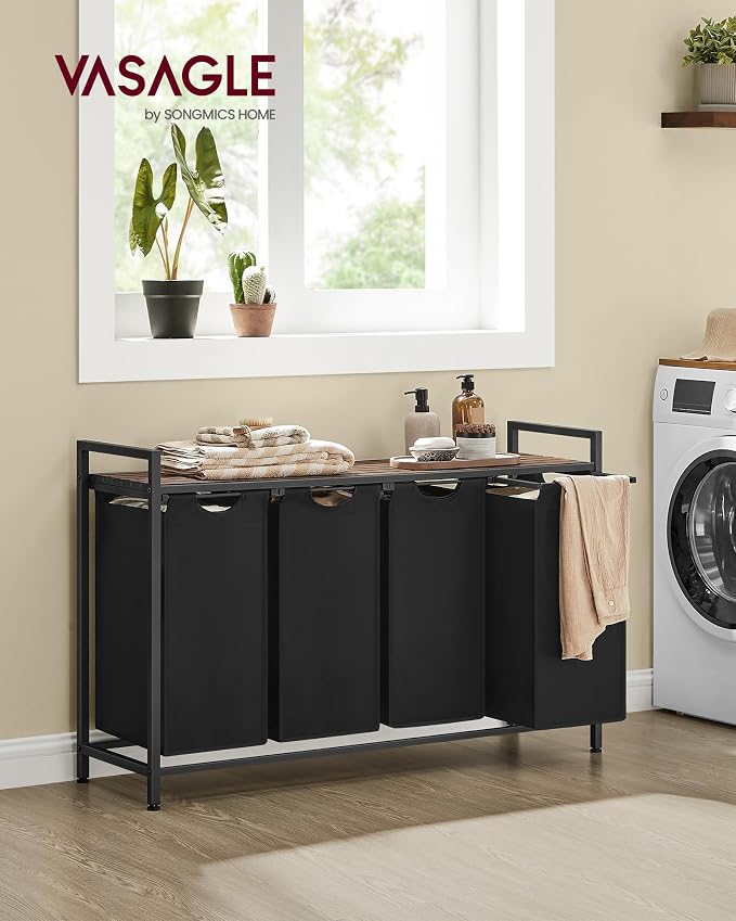 VASAGLE Laundry Hamper with Shelf, 4 Pull-Out Bags, 4 x 10.6 Gallons (40L) - Image 2