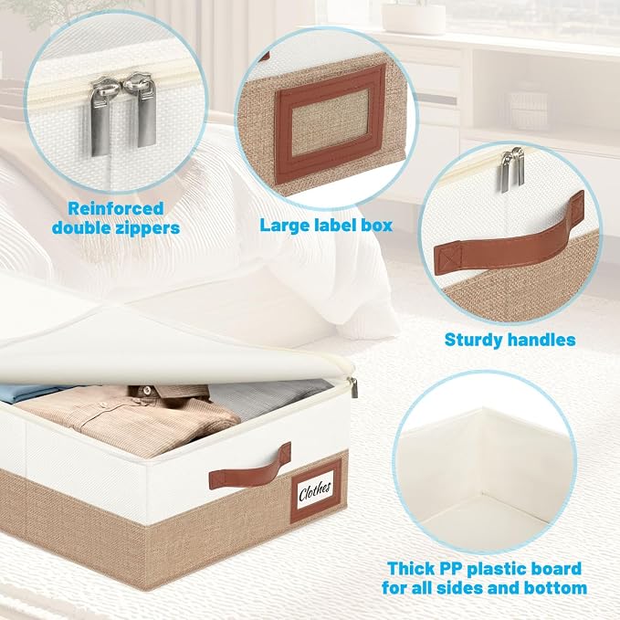 Under Bed Storage Container Bins 2 Pack, Low Profile Foldable Underbed Clothes Storage Organizer W/ Ultra Thick Fabric and Sturdy Bottom/Sides, Dual Zipper Storage Box for Dorm and Home 30x16x6.7" - Image 7