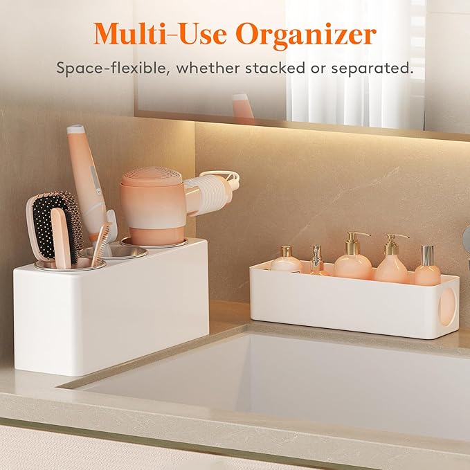 Lifewit Hair Tool Organizer Dryer Holder Countertop with 3 Cups, White - Image 6