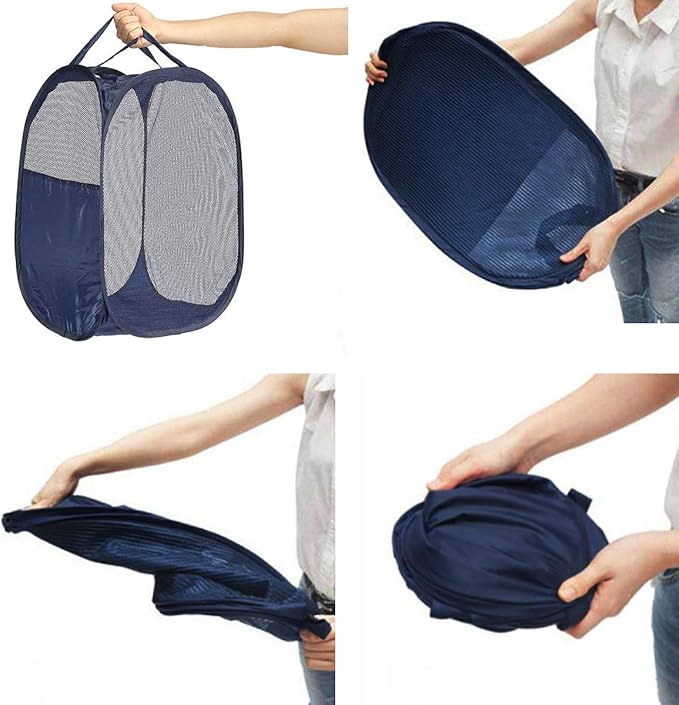 2 pop-up foldable mesh laundry baskets (each with 2 reinforced handles), black + blue… - Image 7