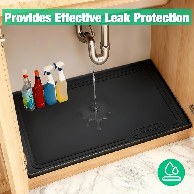Under Sink Mat 31 X 22, Waterproof Silicone Cabinet Kitchen Liner, Black - Image 4