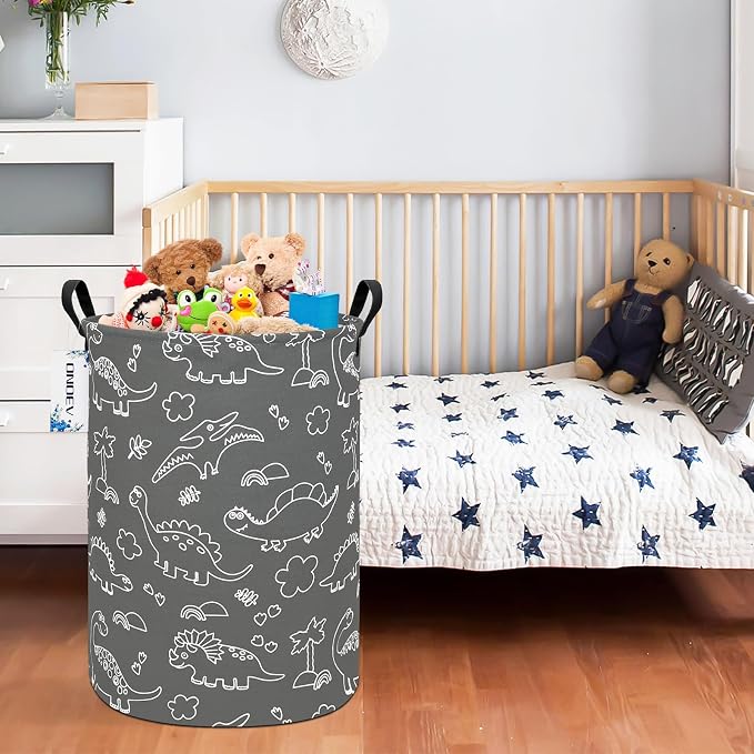 Round Dinosaur Laundry Hamper, Cotton Canvas Teen Room Storage Bin - Image 6